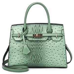brand new SAGE GREEN Mellow World VIRGINIA Faux Croc/Ostrich HandBag Satchel